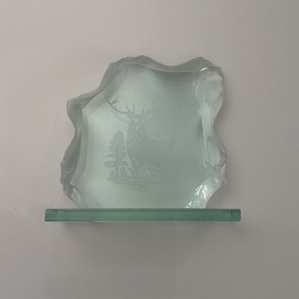 VINTAGE 1960S SWEDISH STYLE ART GLASS ICE BLOCK SCULPTURE – ETCHED STAG / DEER - Picture 9 of 14